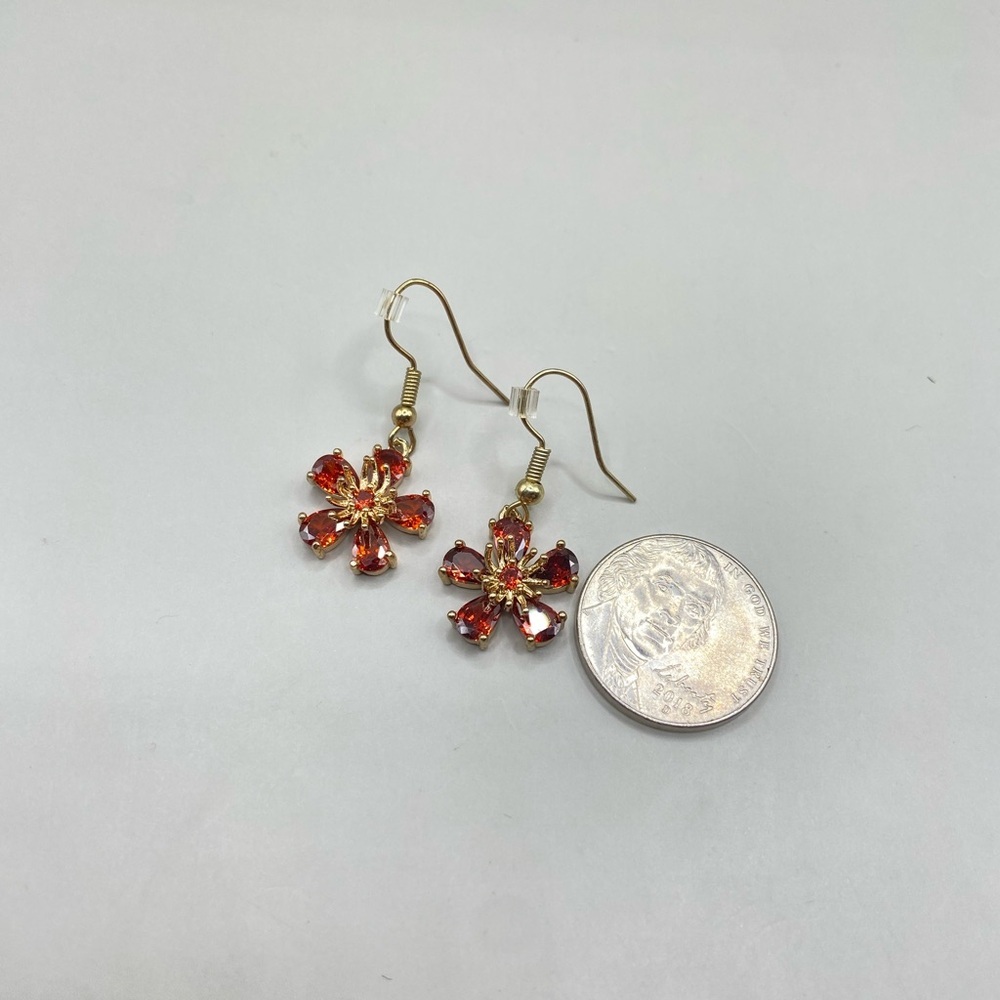 Amber Red Floral Drop Earrings - Picture 4 of 5